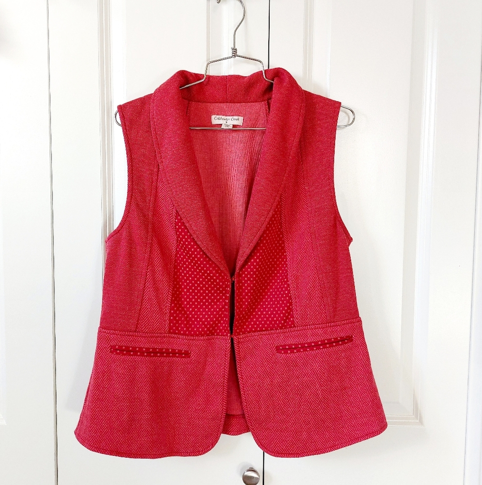 Red‎ Herringbone & Polka Dot Vest size Medium (10-12) Coldwater Creek Christmas